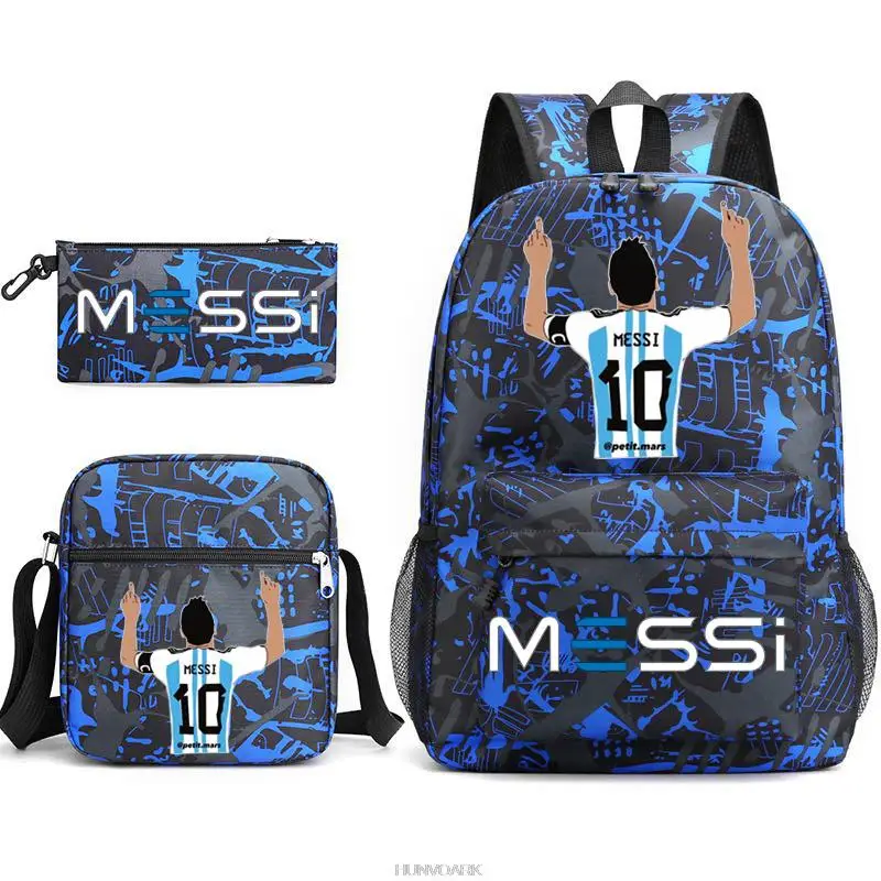 3pcs Football Super Stars Messi Backpack ren's School Backpack Women Men Travel Laptop Teens Mochilas Students Totes Sac