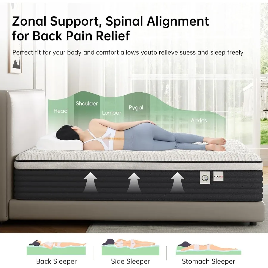 Twin Mattress, 12 Inch Hybrid Memory Foam Mattress in a Box, Pressure Relief for Back Support, Medium Firm, Individually Pocket