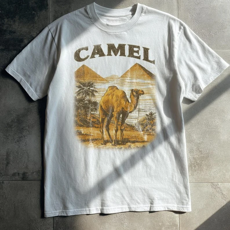 Vintage Cotton Short Sleeve Casual 90s Camel Graphic Print T-shirt