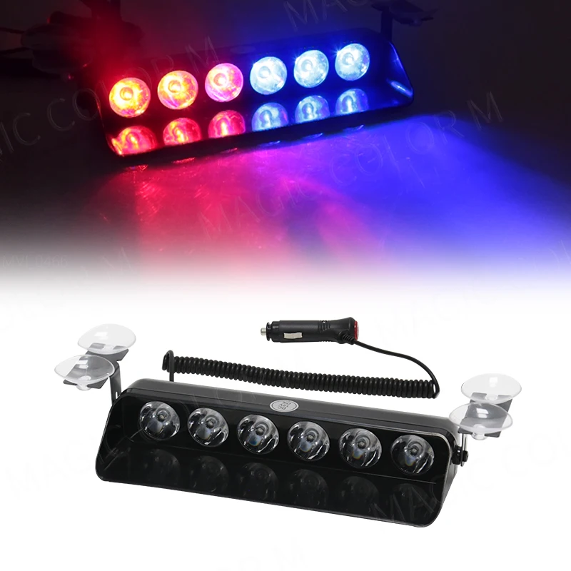 Magia colorm 6 led carro polícia luz estroboscópica bombeiro frente de emergência brisa flash aviso sinal beacon lâmpada caminhão reboque 12