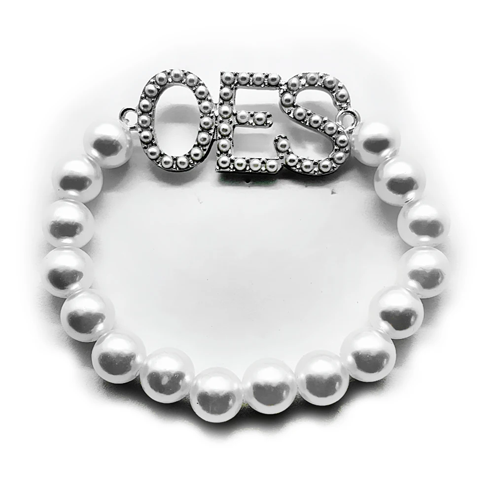 Handmade order of Eastern star society Inc OES letter charm White simulation pearl bracelet