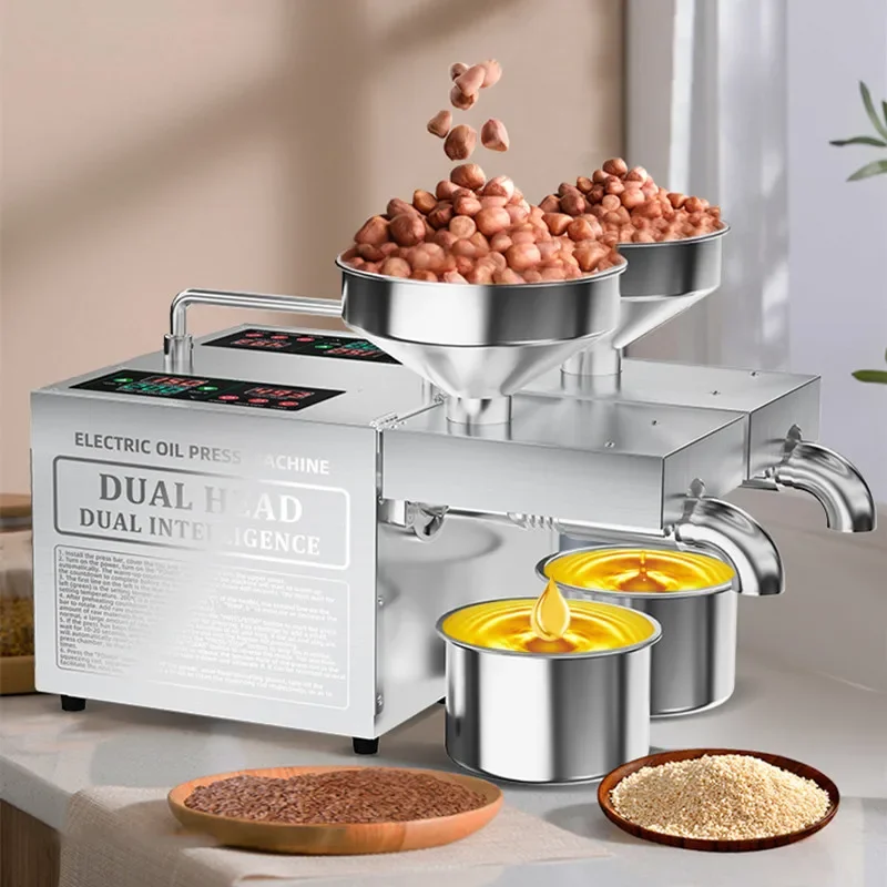 B02S Dual-Head Oil Press Machine Cold Press/Hot Press 304 Food-Grade Stainless Steel 2X Faster Oil Extraction For Peanut/Sesame