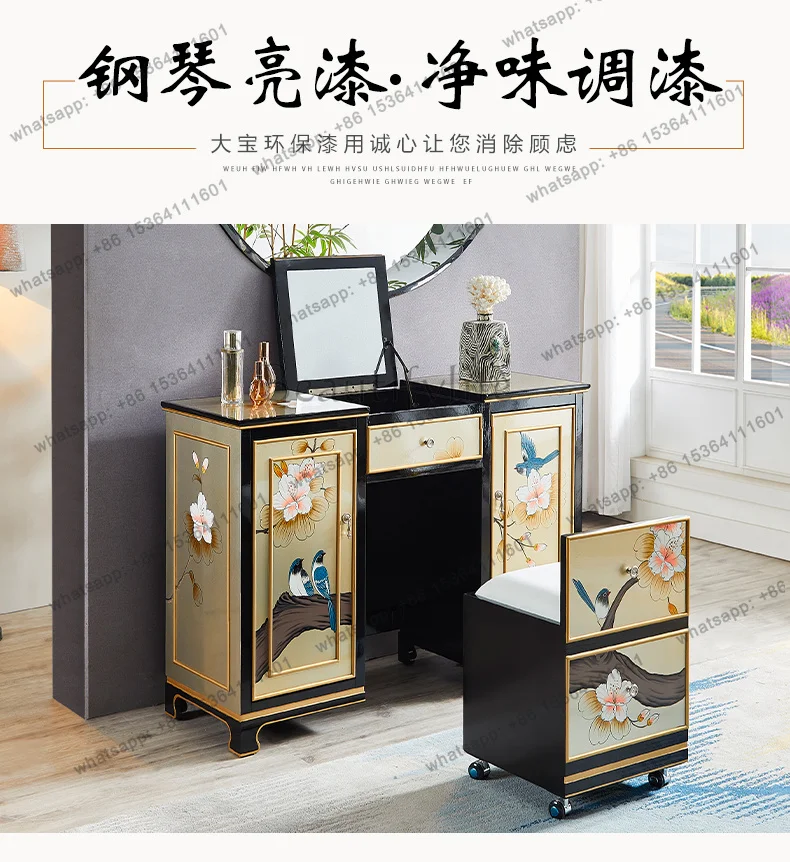 FG New Chinese Style Dressing Table Bedroom Solid Wood Makeup Table Multi-Functional Desk Storage Cabinet