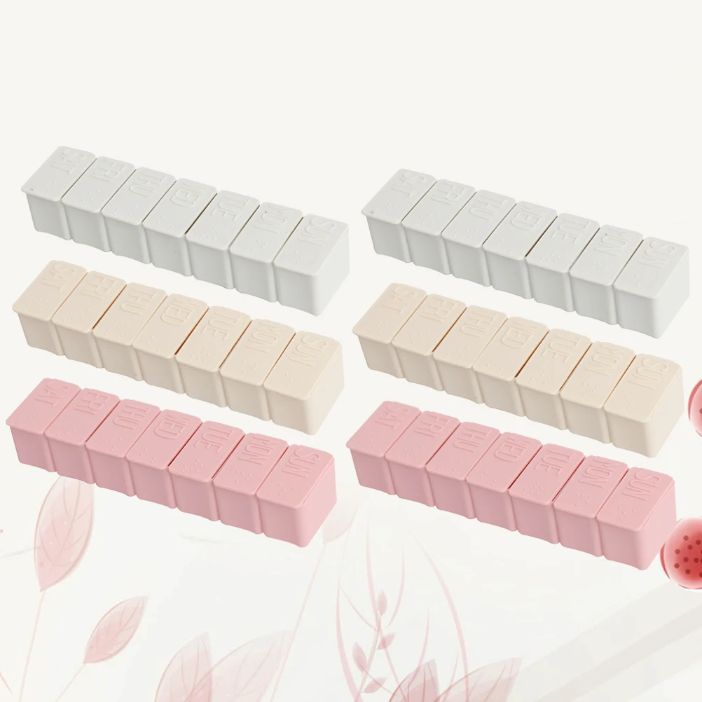 

6 Pcs Portable Pill Box Boxes Madicine Organizer with Braille 7-grids Case Storage Medicine for Patient