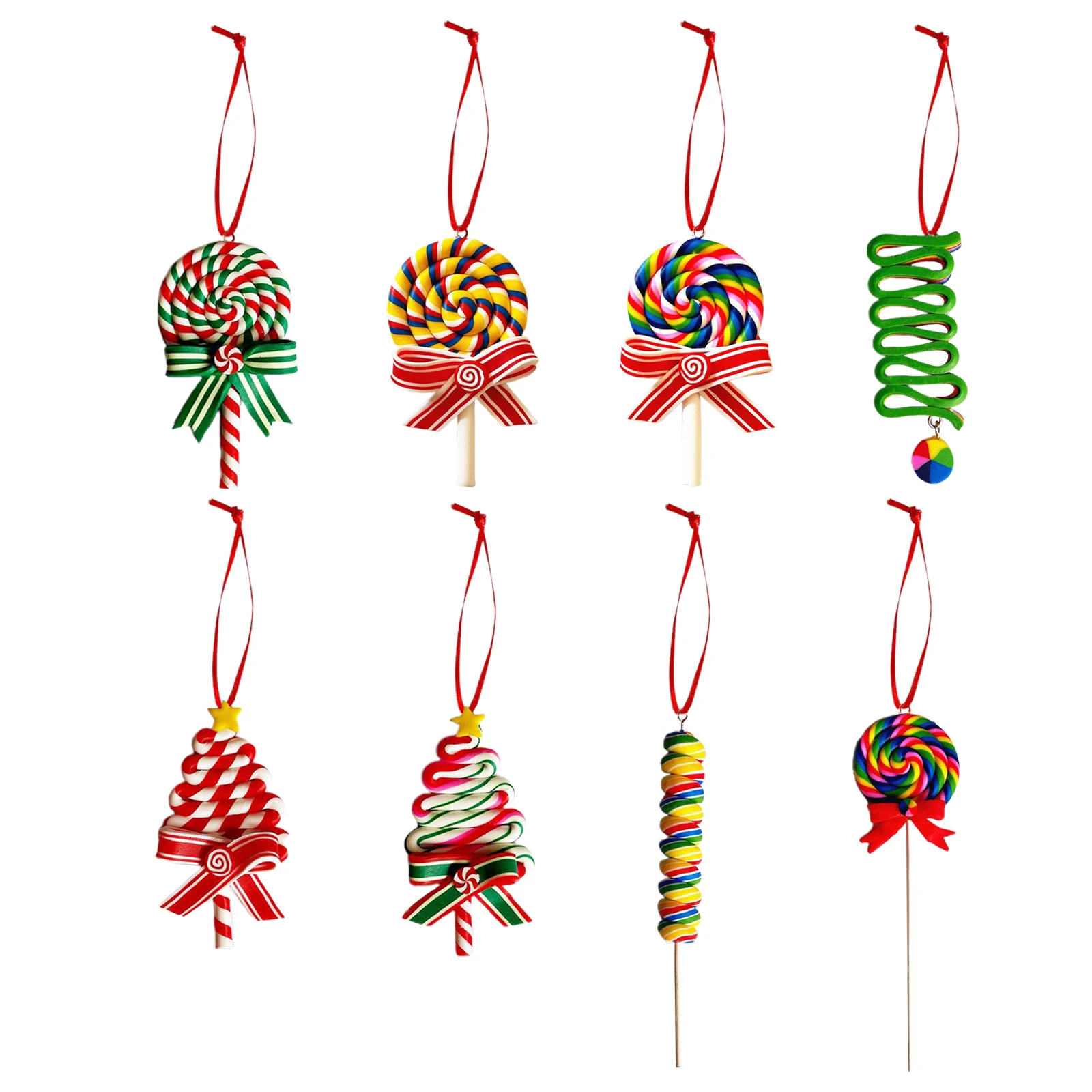 8Pcs Christmas Tree Pendants Christmas Decorations Polymer Clay Christmas Tree Hanging Ornament New Year 2024 Home Party Decor