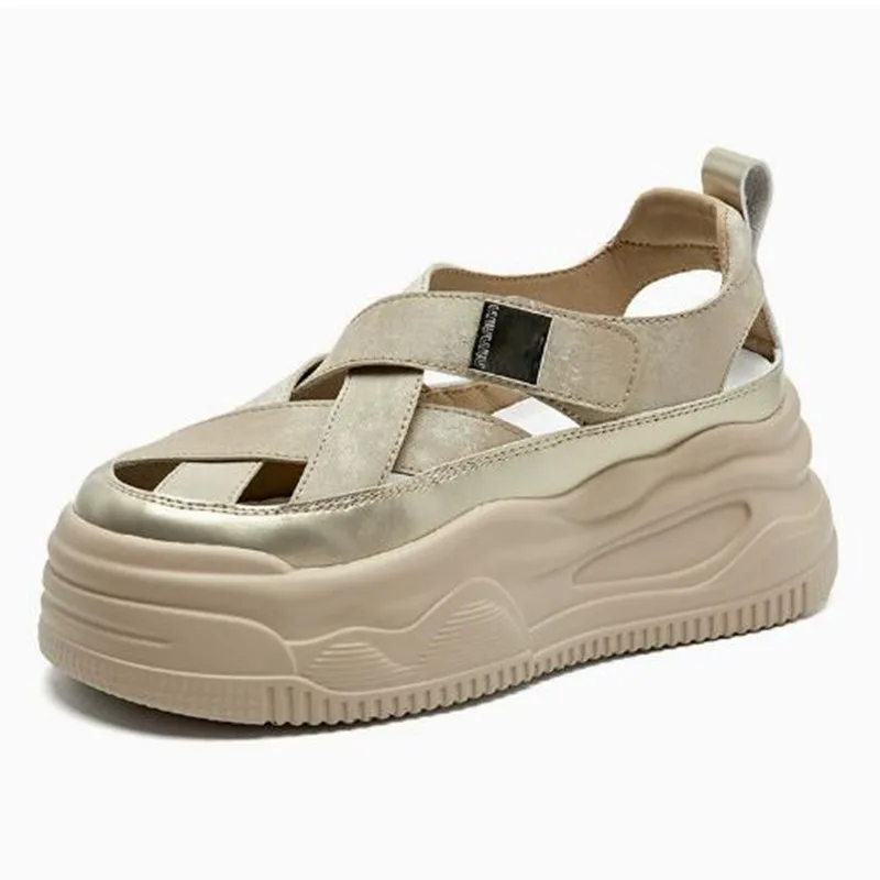 

Женские сандалии-шлепанцы на платформе 7 см из натуральной синтетической кожи с плетеным верхом, на танкетке, с крючком, летние, модные, с вырезами, коллекция 2026