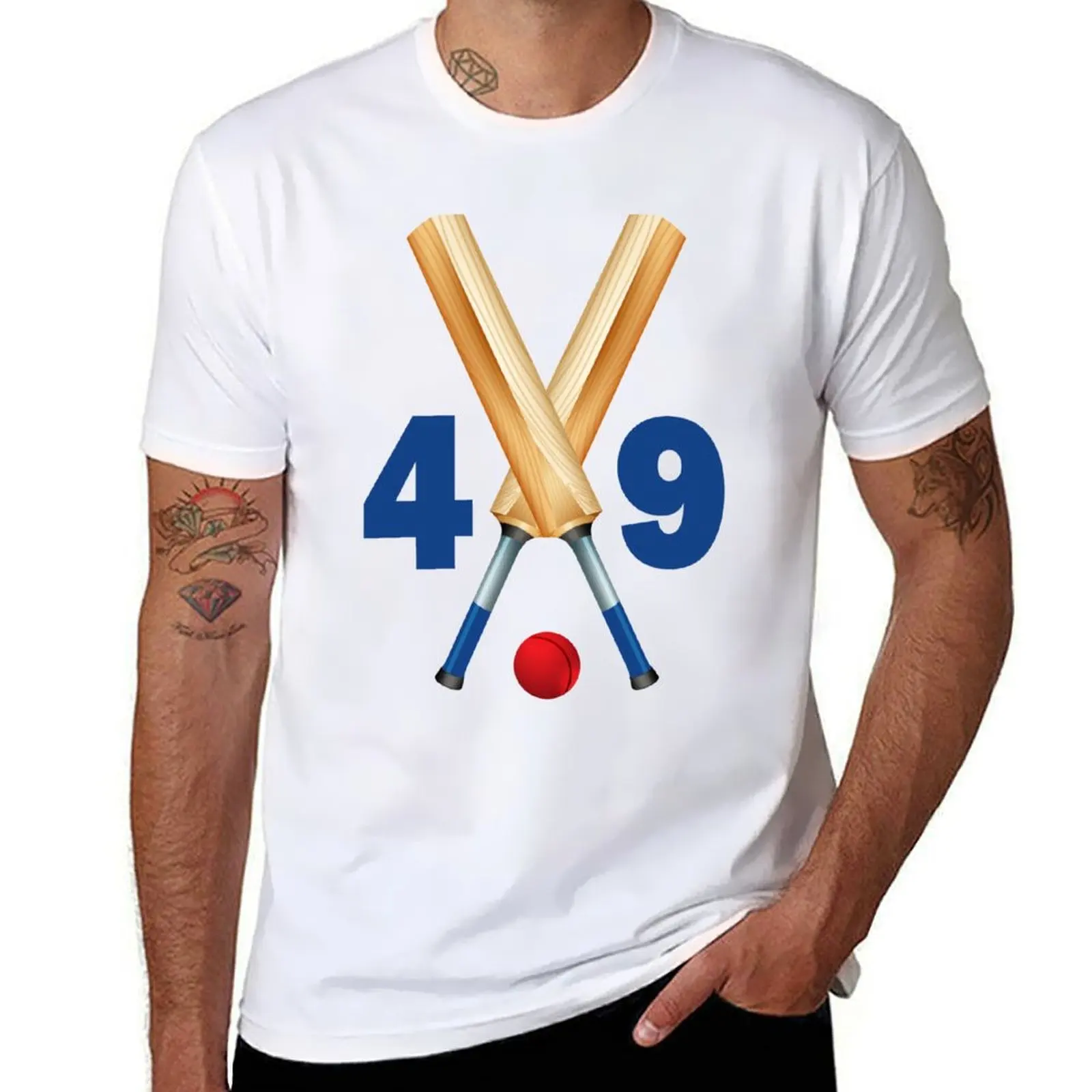 

Cricket number 49 - forty nine with bats and ball T-Shirt baggy shirts Funny t-shirt hippie clothes plus sizes men t shirt