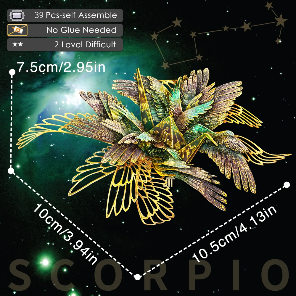 Piececool 3D Metal Puzzle Scorpio Assembly Model Kits DIY Toys Constellation Jigsaw for Adult Brain Teaser Best Birthday Gifts