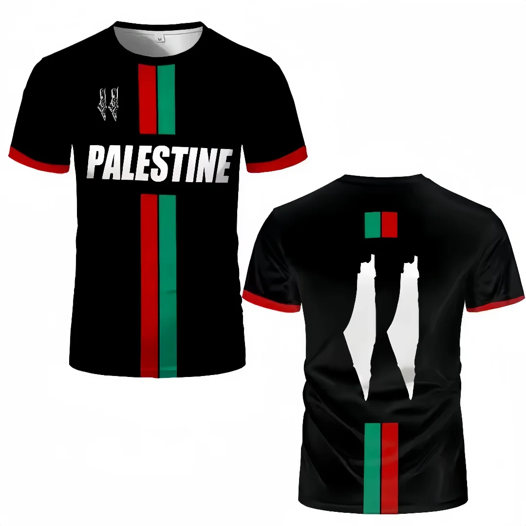 

Palestine Football T-shirt Summer Casual Short Sleeve Palestinian Flag Men's 3D Printed T-shirt 24/25 Summer Hot Sale