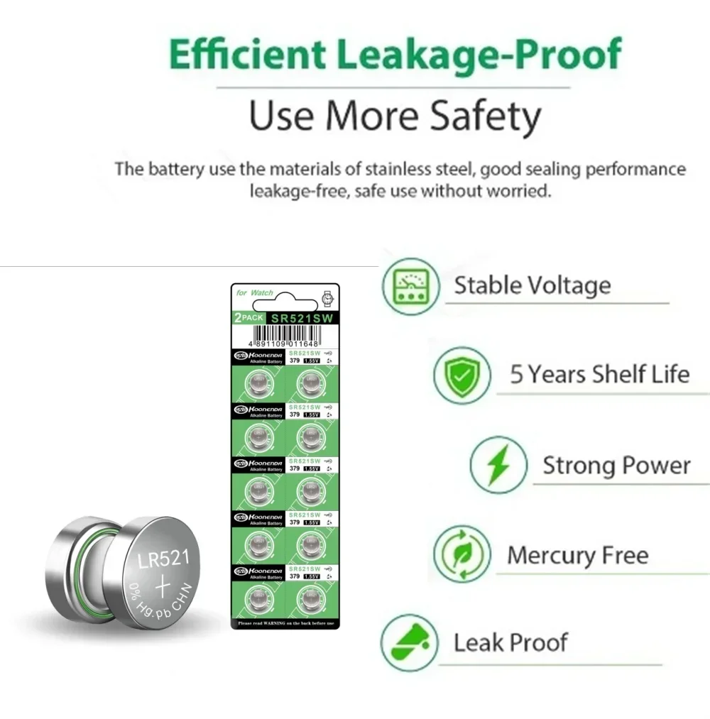 Alkaline Button Cell Battery LR521 AG0 1.5V 5-50PCS, 379 379A SR521SW D379 SR63, For Watch Calculator Toy