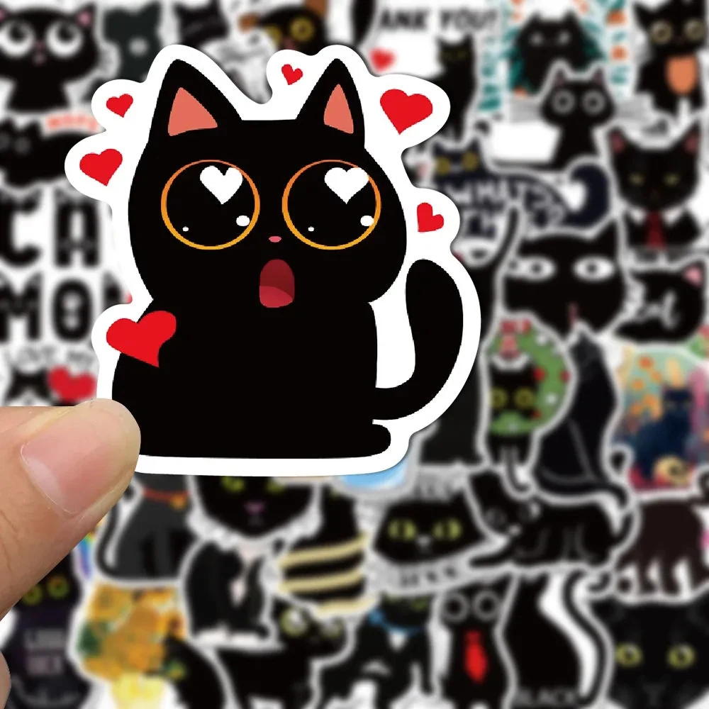 10/50/100pcs Kawaii Anime Black Cat Graffiti Stickers for Kids DIY Laptop Bicycle Car Skateboard Waterproof Cute Cartoon Decals