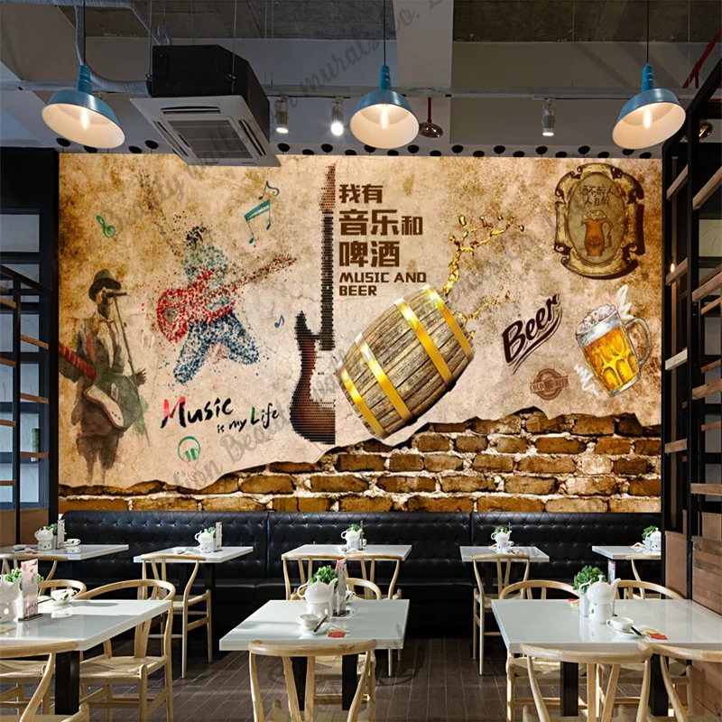 

Custom Vintage Brick Wall Beer Wallpaper Mural Wallpaper Bar Restaurant Club Background Wall Paper Papel Tapiz Papel De Parede