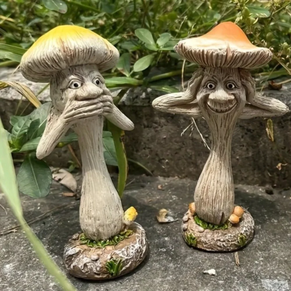 Durable Cute Small Mushroom Statue Resin Crafts Funny Mushroom Ornament Unique Mushroom Sculpture Home Living Room Decor