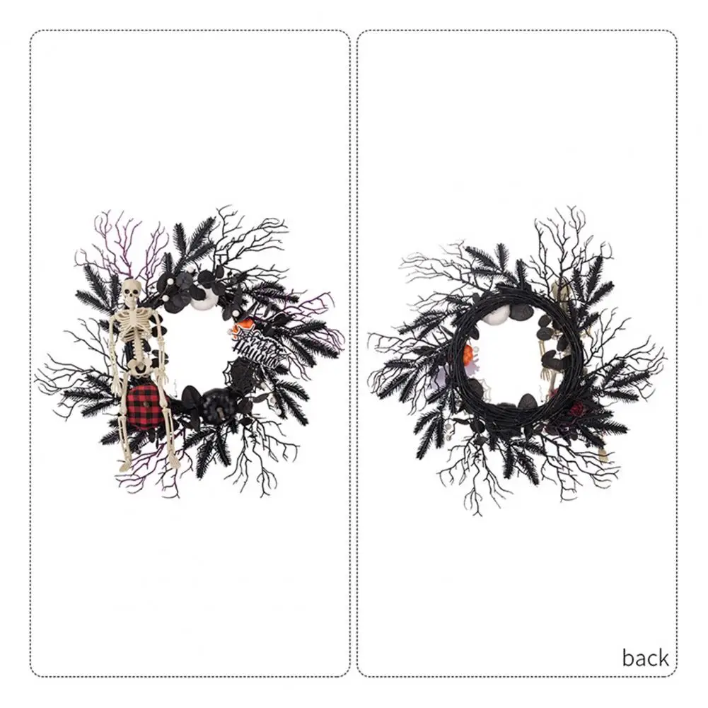 

Festive Theme Wreath Handmade Halloween Wreath Set Skeleton Garland Sparkling Twig Decorations for Front Door Haunted House