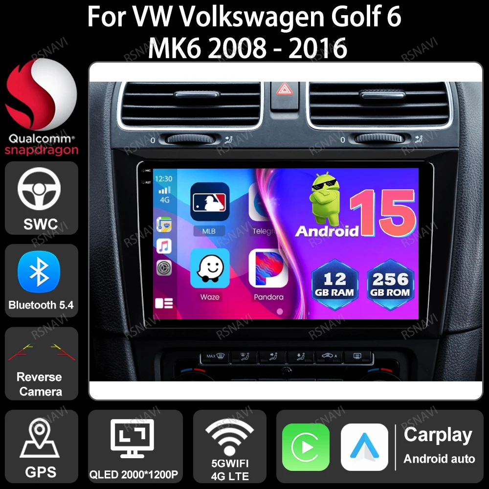 

Car Radio Android 15 For VW Volkswagen Golf 6 MK6 2008 - 2016 DSP BT Navigation GPS Multimedia DVD Head Unit Viedo Player 4G LTE