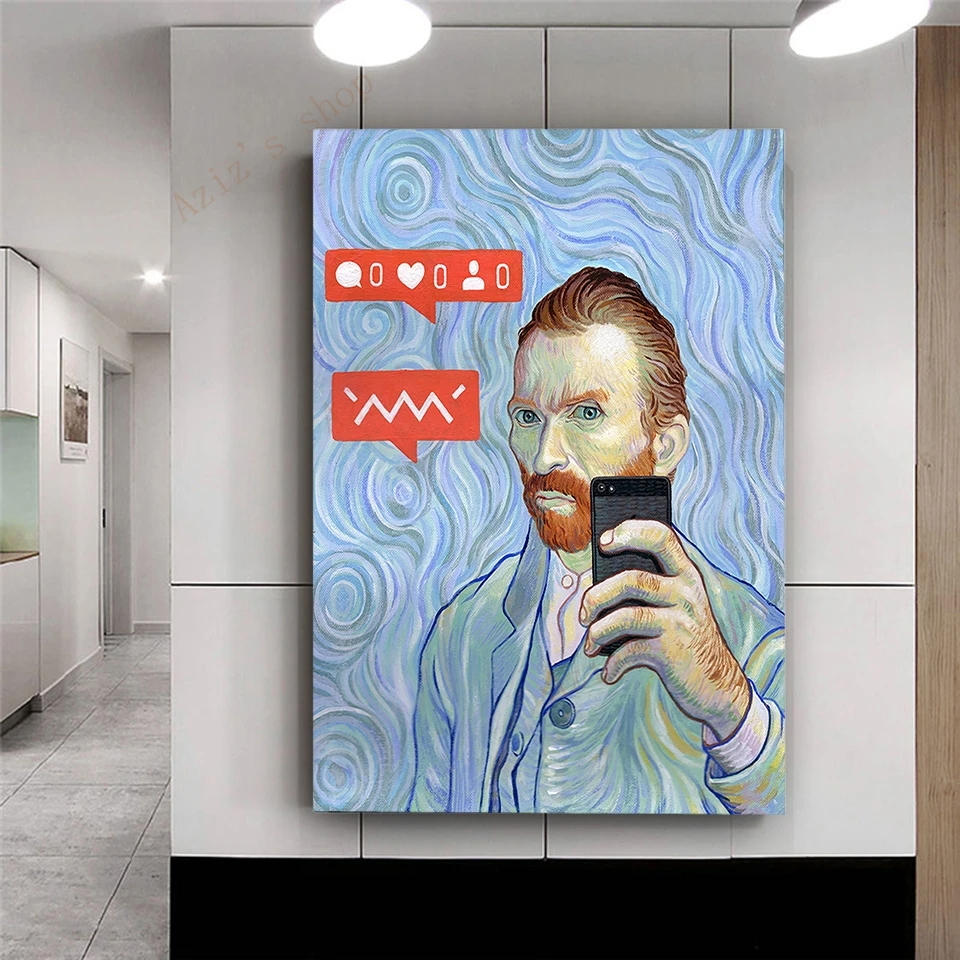 Grappige Kunst Van Gogh Selfie Door Telefoon Canvas Schilderij Abstract Portret Van Van Gogh Posters En Prints Muur Foto 'S Voor