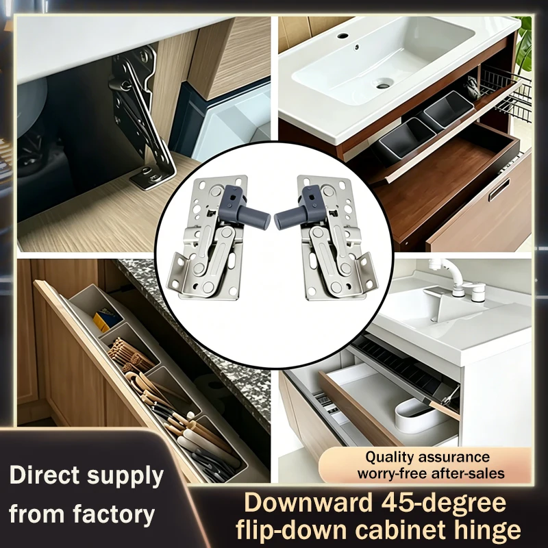 

Петля пружинная демпферная с откидыванием на 45 градусов вниз, с буфером, для тумб под раковину и обувных шкафов, с плавным закрыванием, усиленная, никелированная