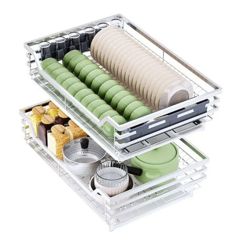 Basket Kitchen Stainless Steel Dishes Cupboard Double Toilet Cabinet Bowl Rack Blue Drawer Seasoning