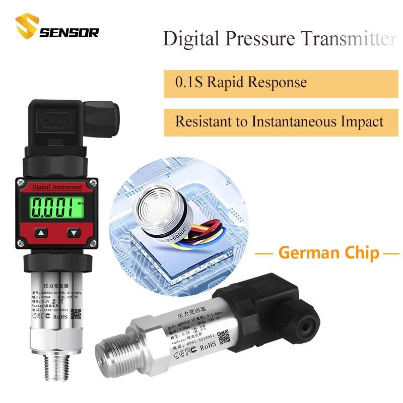 

LCD Display Pressure Transmitter -1-600BAR Air Water Liquid Oil Pressure Sensor 4-20mA 0-5V 10V RS485 Pressure Transducer