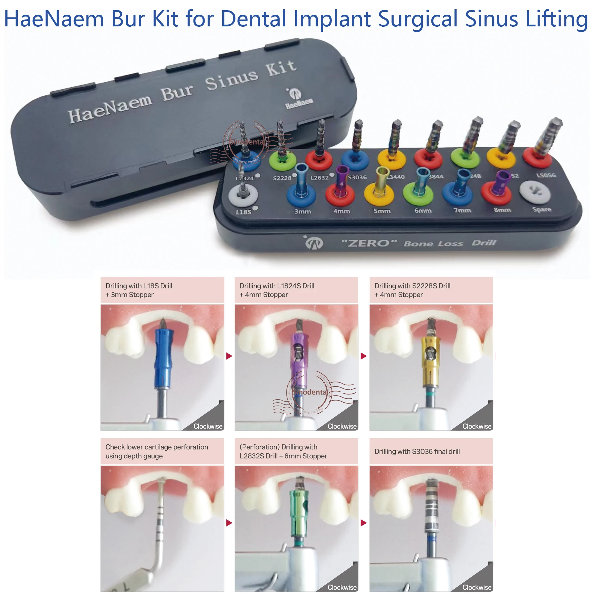 2025 New Original HaeNaem Total Bur Kit Surgical Sinus Lifting Kit Zero Bone Loss Drill/Stopper Set for Dental Surgery Implants