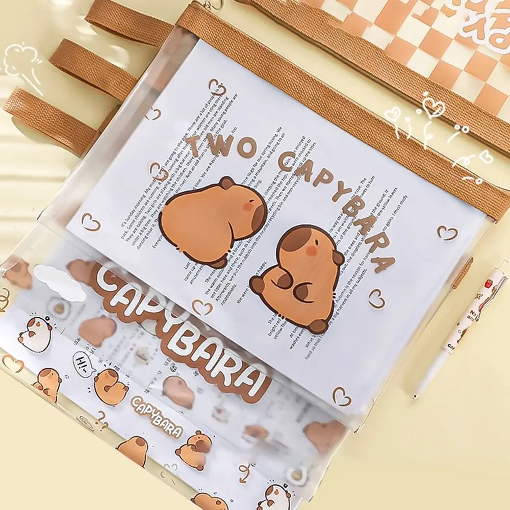 PVC Capybara Document Bag Test Paper Storage Bag Cartoon Transparent A4 File Bag Multifunction Durable Information Pack Student