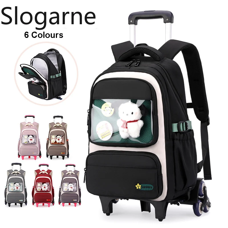 School Bag Kids Rolling Backpack for Boy Wheeled Backpack School Bag with Wheels Trolley Bookbag Carry on Luggage with Lunch Bag