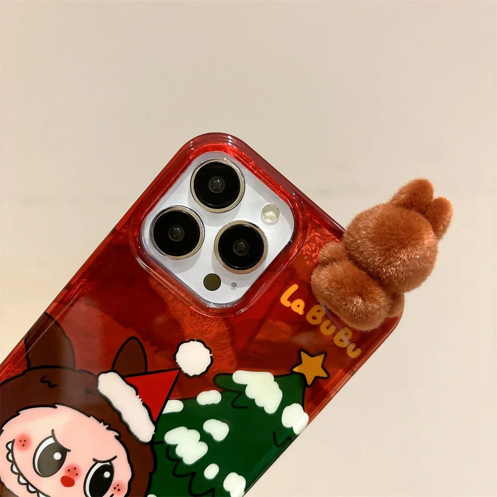 3D Cartoon Christmas LaBuBu Stereoscopic Doll Phone Case For iPhone 12 13 14 15 16 Pro Max Anti Fall Soft Back Cover