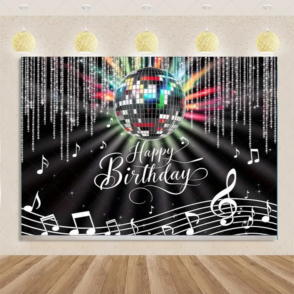 Shining Disco Light Ball Backdrop Dance Floor Background Banner Retro Disco Music Birthday Party Decoration Photography Props 2