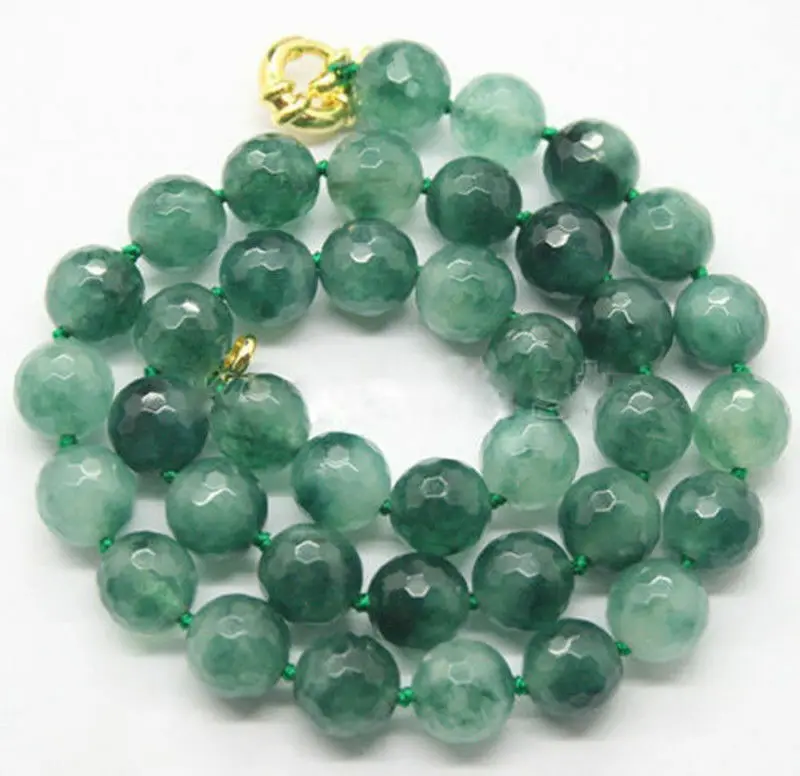 

Fashion 10mm Faceted Natural Green Jade Round Gemstone Beads Necklace 18"