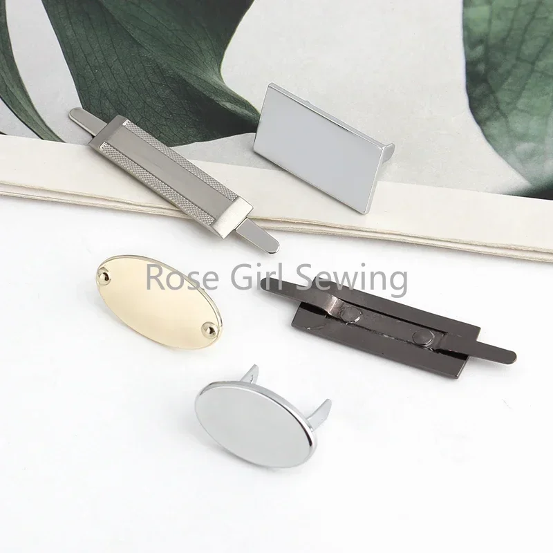 10PCS 23/26/34/36MM Oval,Rectangle Shape Metal Labels With Holes For DIY Handmade Purse Bags Clothes Customize Your Name Logo