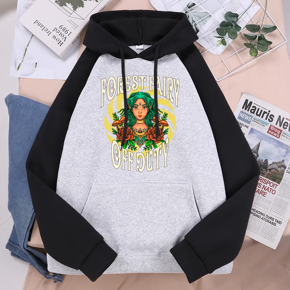 Forest Fairy Off Duty Green Haired Elf With Mushroom Flowers Print Men Hoodies Creative Casual Clothing Male Raglan Long Sleeves