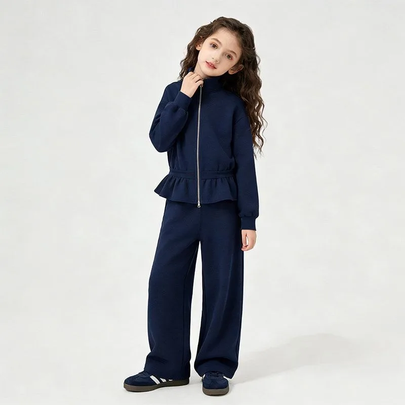2-12 Jahre Mädchen Zweiteiliges Kleidungsset UNITIM Herbst Kinder Mädchen Reißverschlussjacke Anzüge Locker Sitzend Süßes Junior Mädchen Outfit mit Gerader Hose – Detail 3