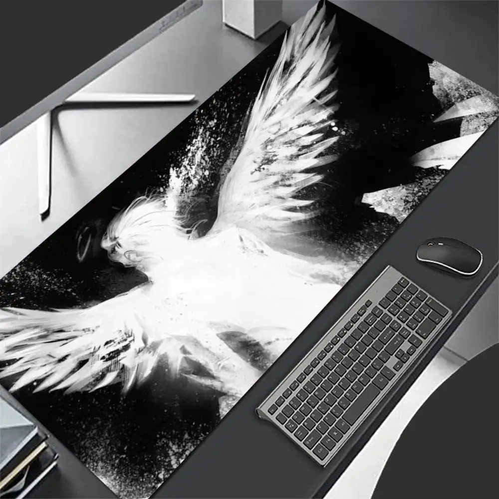 

Коврик для мыши с крыльями ангела, большой коврик для компьютерной офисной игровой настольный коврик XXL, резиновый противоскользящий коврик с прошитыми краями, коврики для клавиатуры ПК, моющиеся настольные коврики