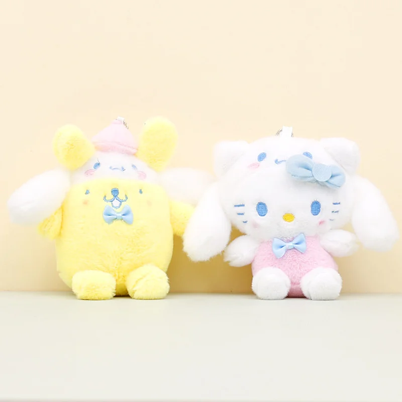 Hello Kitty Sanrio Keychain Cute Cinnamorol My Melody Kuromi Keyring Children Toys Pompom Purin Pochacco Plush Keychains Girls