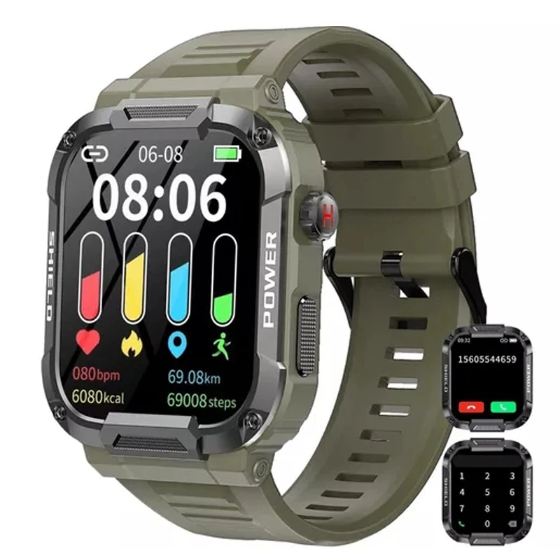 New 1.85 Outdoor Military Smart Watch Men Bluetooth Call Smartwatch For Android IOS Phone Ip68 Waterproof Ftiness Watches 2023