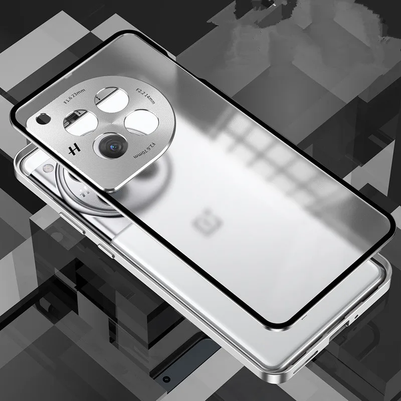 For OnePlus 12 Case,Metal Aluminium Magnet Shockproof Shell,Camera Protection Back Transparent Phone Case Funda For Oneplus 12