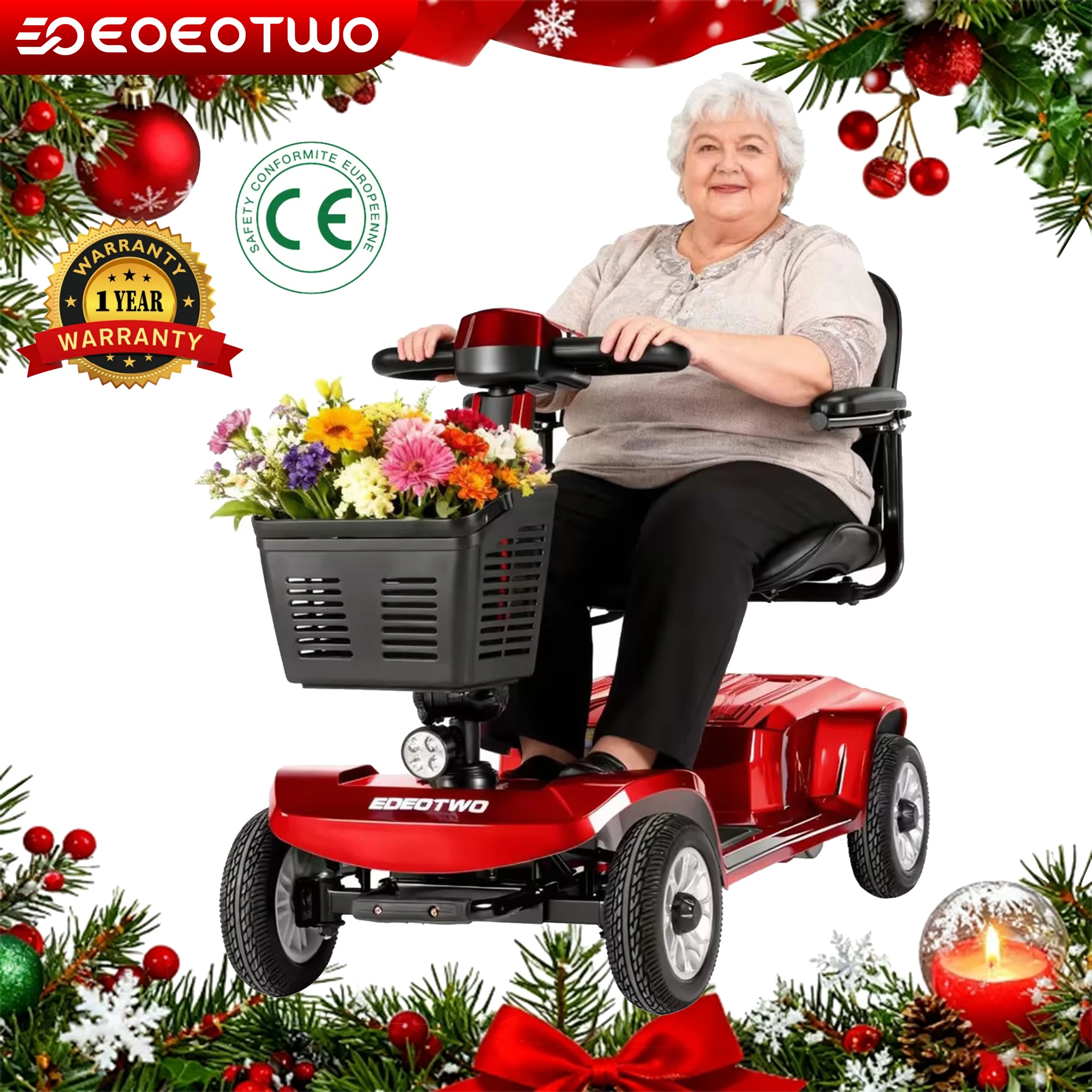 

EOEOTWO 4 Wheel Mobility Scooter - Electric Powered Wheelchair Device - Compact Heavy Duty Mobile for Travel, Adults, Elderly