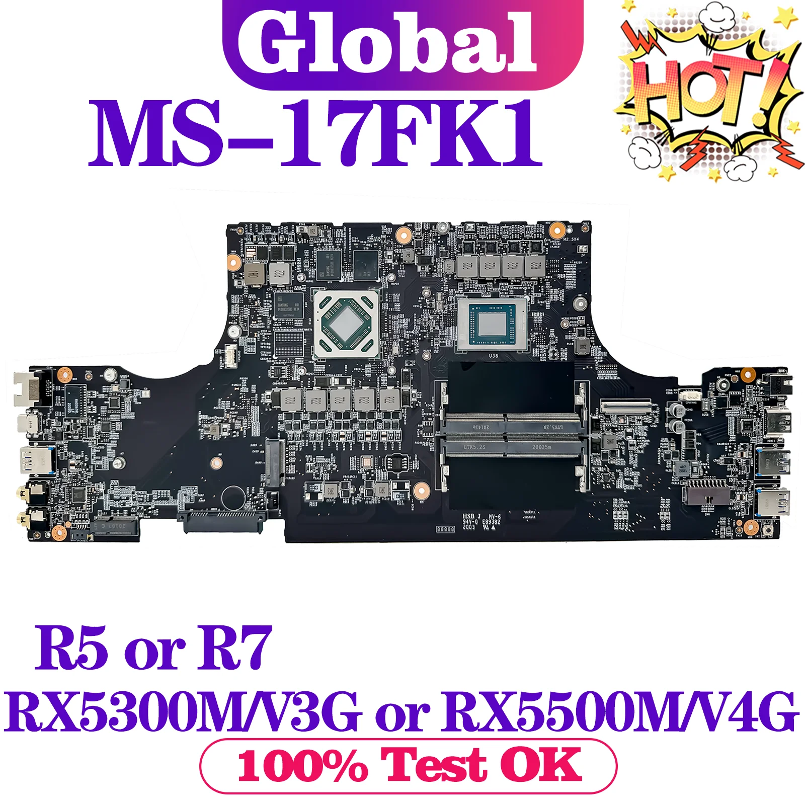 

KEFU Mainboard For MSI MS-17FK1 MS-17K4 Laptop Motherboard R5 R7 4th Gen RX5300M/V3G RX5500M/V4G