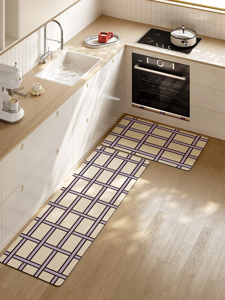 

Minimalism Plaid Non-slip Kitchen Carpet Oil-proof Waterproof Kitchen Floor Mat Home Decoration Washable Rug 러그 Коврик Для Кухни