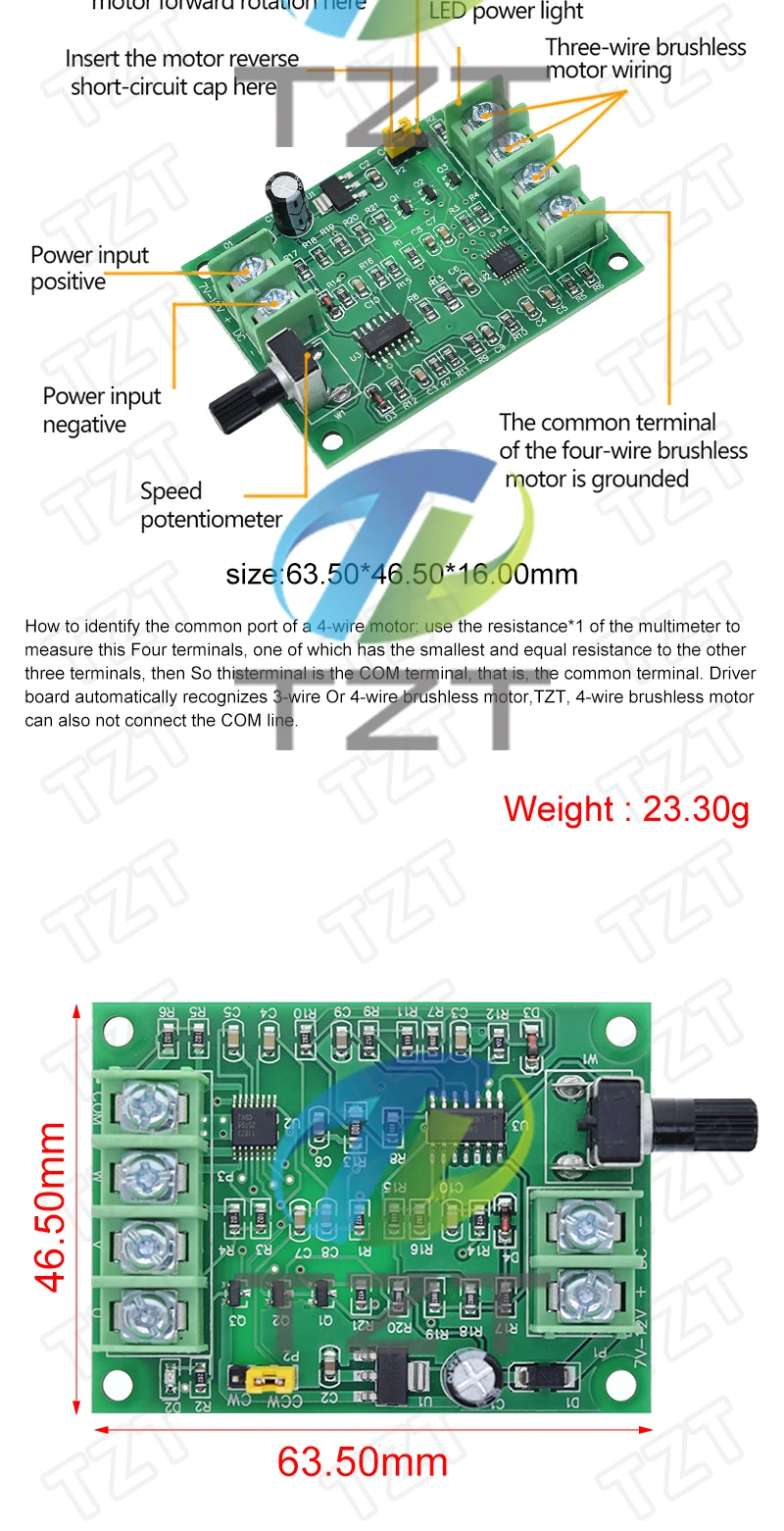 5V 12V bürstenloser Gleichstrommotor-Treiber-Controller-Board mit Rückspannungs- und Überstromschutz für Festplattenmotor 3/4-Draht – Detail 2