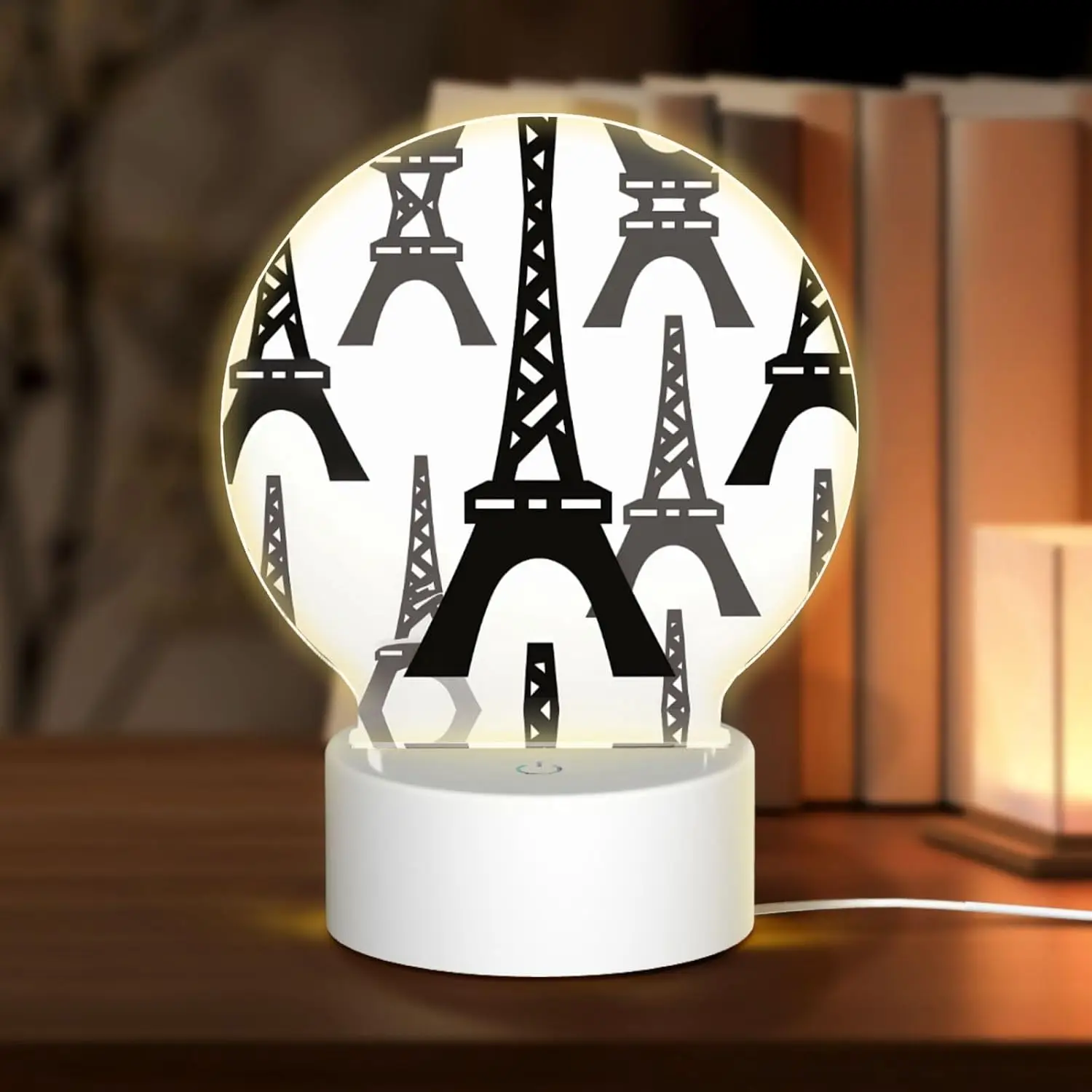 PHAYAH Sketch of A Tower Pattern Round Acrylic USB Night Light Room Light