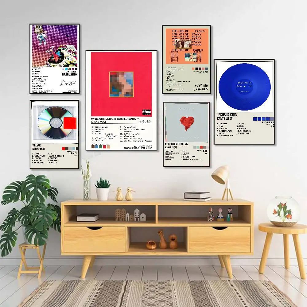Hip pop Rapper K-Kanye West Poster Wall Art Painting Sticker For Home Room Decoration Bedroom Decor Waterproof Posters