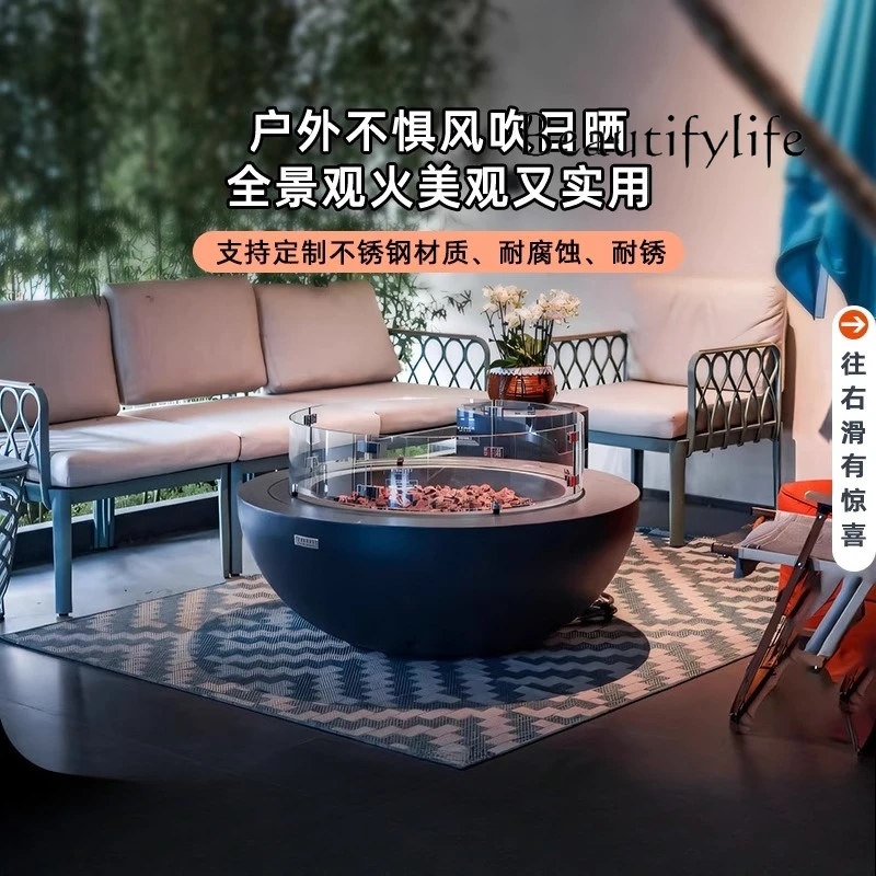 Outdoor fireplace real fire heating villa hotel outdoor atomizing atmosphere landscaping garden bonfire