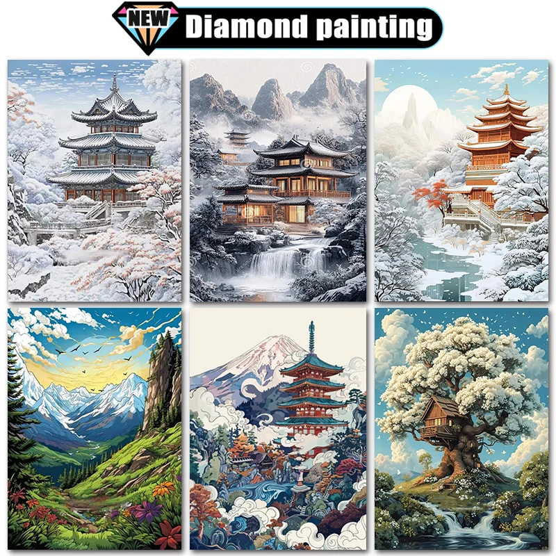 

Large size Ink 5D Diamond Art Painting Castle Flowers landscape Home Decor Full Square&Round mosaic embroidery Cross stitch Gift