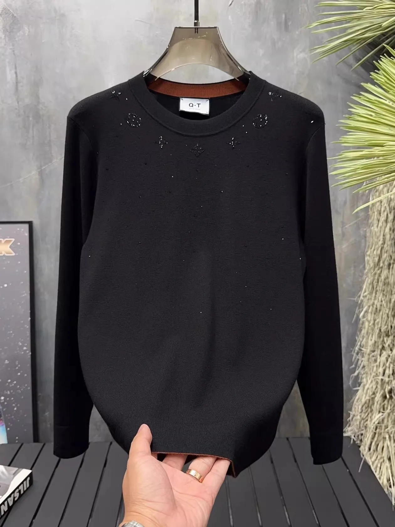 

Мужской вязаный свитер American Sle Casual с круглым вырезом и длинными рукавами, люксовый бренд, весна-осень, модный, приталенный, с алмазной отделкой