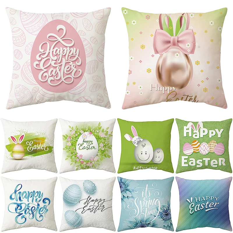 2022 Happy Easter Decoration For Home  Rabbit Eggs Pillowcase Bunny   Supplies Party Favor Gifts 45*45cm