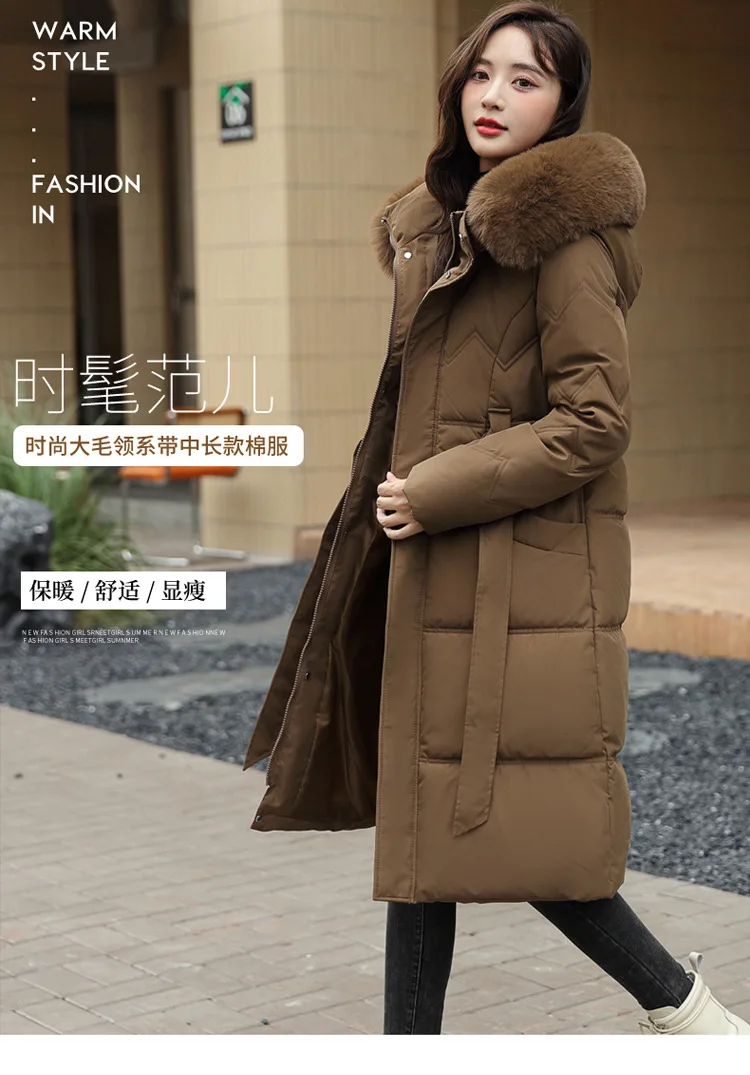 Women Parkas Coats Mid Lenth Jacket Hooded Solid Lace Up Pocket Coverd Button Cinched Waist Long Sleeve Thick Casual 2025 Winter