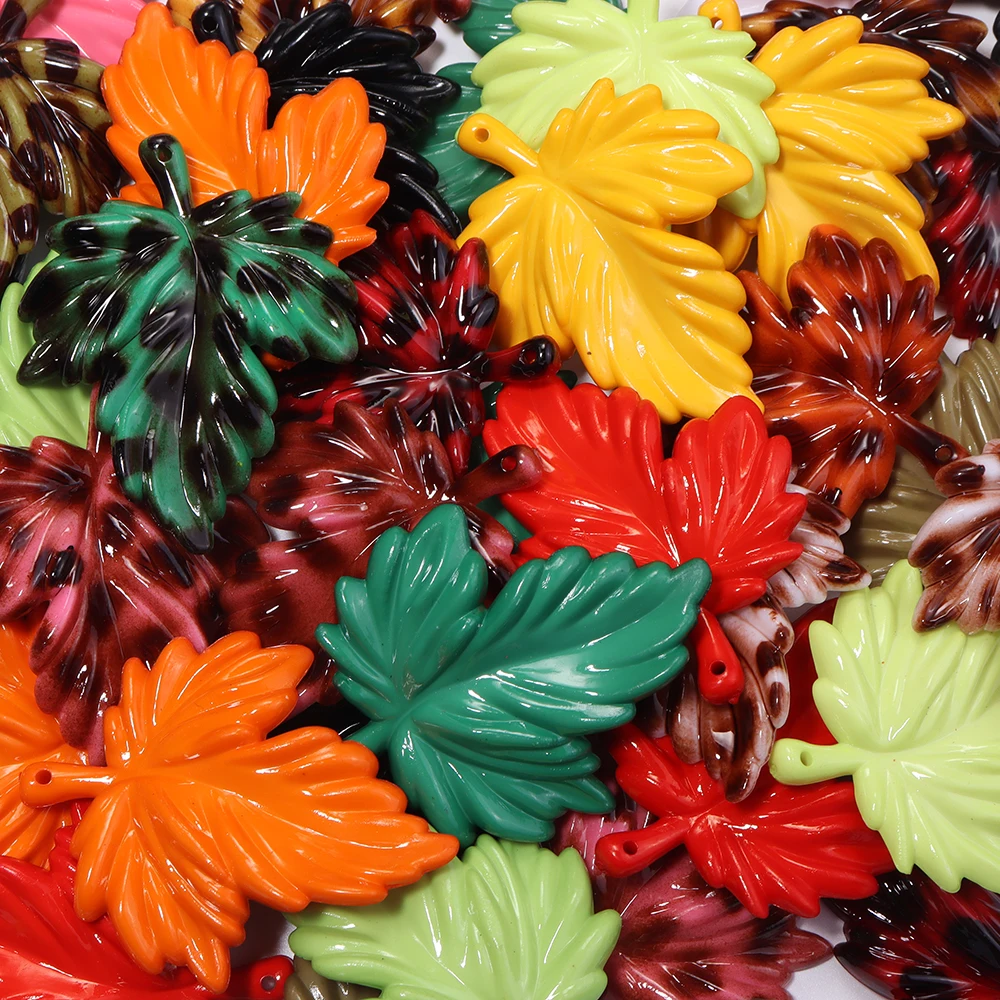 10pcs Maple Leaves Acrylic Beads Charms Colorful Leaf Loose Bead For Jewelry Making DIY Necklace Bracelet Earrings Accessories view 4