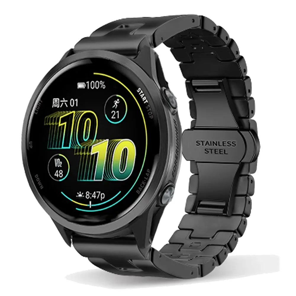 22 mm Edelstahlarmband für Garmin Forerunner 970 965 745 570 265 255 Armband für Approach S70 47 mm/Vivoactive 4 Herrenarmband