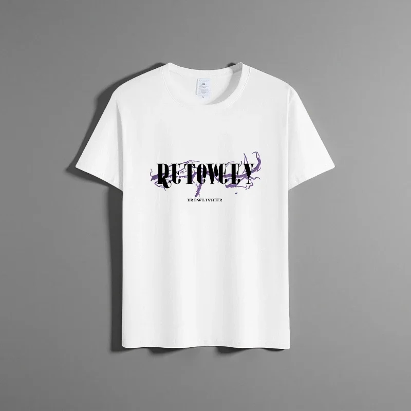 

Summer new unisex versatile pure cotton T-shirt fashionable casual round neck top breathable loose fit print short sleeved shirt